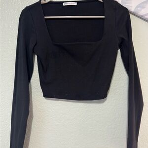 Zara Black Square Neck Crop Top
